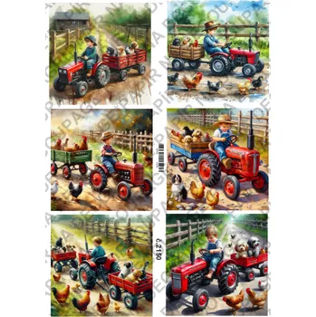 Umělecký papír Rýžový a soft papír na decoupage - Venkov, farma, děti - KB2150 Materiál: Soft, Rozměr: A4