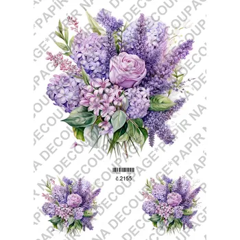 Umělecký papír Rýžový a soft papír na decoupage - Kytice lila - KB2155 Materiál: Soft, Rozměr: A4