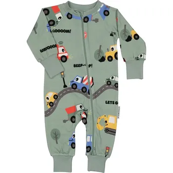 Chlapecké pyžamo Bambusové dětské rostoucí pyžamo (overal) Geggamoja - Green tractor Velikost: 50/56