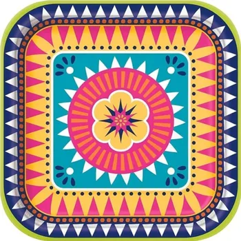 Party nádobí Unique Talíře papírové čtvercové Boho Fiesta 23 cm 8 ks