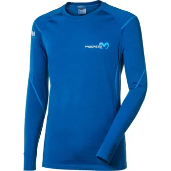 Pánské oblečení Progress MW NDR modrý melír pánské triko dlouhý rukáv 100% Merino vlna - XL