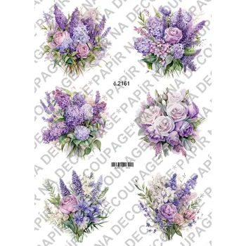 Umělecký papír Rýžový a soft papír na decoupage - Kytice lila - KB2161 Materiál: Soft, Rozměr: A4