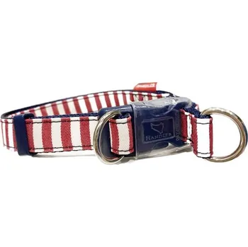 Obojek pro psa Džínový obojek a vodítko s dvojitým zapínáním pruhovaný červený SS
