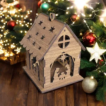 Vánoční dekorace Dřevěný domeček na zavěšení - Betlém