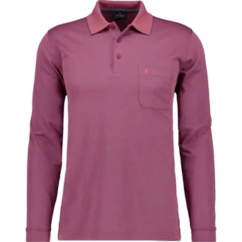 Pánské tričko Velké Velikosti - Ragman - Snadno udržovatelné polo tričko s dlouhým rukávem z bavlny Pima a náprsní kapsou - 3XL - Červená