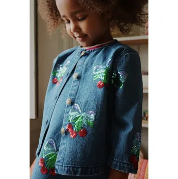 Dětská bavlněná bunda Konges Sløjd MAGOT SEQUIN DENIM JACKET GOTS KS103890.9BYA námořnická modř 59X, vel. 92
