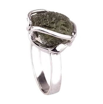 Prsten vltavín - stříbrný prsten (149) Velikost: 58, povrchová úprava: rhodiované