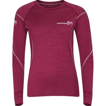 Progress MW NDRZ vínový melír dámské triko dlouhý rukáv 100% Merino vlna - M