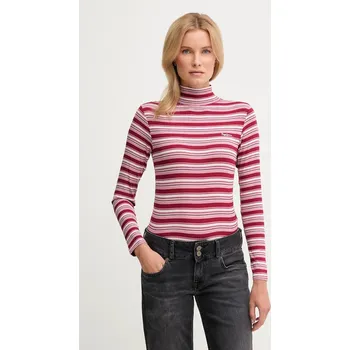Dámské tričko Tričko s dlouhým rukávem Pepe Jeans dámské, růžová barva, s golfem, PL5000039 30A, vel. M