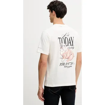 Pánské tričko Bavlněné tričko Pepe Jeans pánské, béžová barva, s potiskem, PM5010090 01X, vel. L