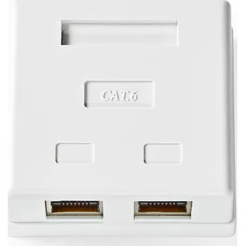 Elektrická zásuvka NEDIS Síťový nástěnný box | Na zeď | 2 Porty port(s) | STP CAT6 | Přímý | Zásuvka | Pozlacené | PVC | Bílá | Box