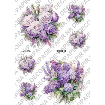 Umělecký papír Rýžový a soft papír na decoupage - Kytice lila - KB2160 Materiál: Soft, Rozměr: A4