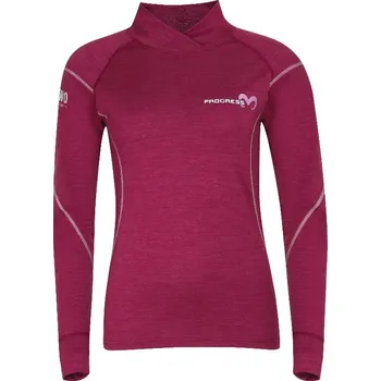 Dámská móda Progress MW NSTZ vínový melír dámský rolák / triko dlouhý rukáv 100% Merino vlna - XL