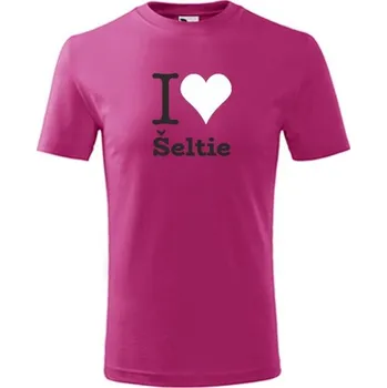 Chlapecké oblečení Purpurové dětské tričko I love Šeltie - dárek pro malého pejskaře / pejskařku - barva purpurová - velikost 4roky