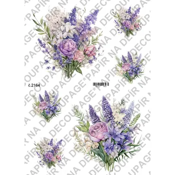 Umělecký papír Rýžový a soft papír na decoupage - Kytice lila - KB2164 Materiál: Soft, Rozměr: A4