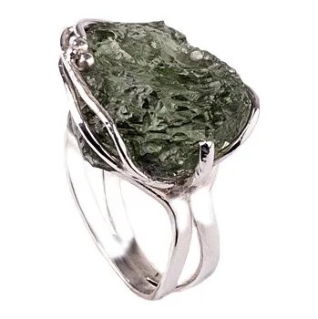 Prsten vltavín - stříbrný prsten (142) Velikost: 56, povrchová úprava: zlacené