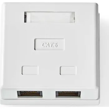 Elektrická zásuvka NEDIS Síťový nástěnný box | Na zeď | 2 Porty port(s) | UTP CAT6 | Přímý | Zásuvka | Pozlacené | PVC | Bílá | Box