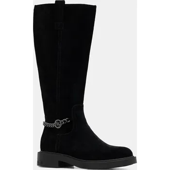 Dámské kozačky Semišové boty Guess FYONAL2 dámské, černá barva, na plochém podpatku, FLFYN2 LEA11 FLFYN2.LEA11.BLACK 99X, EUR 41