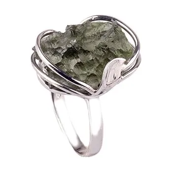 Prsten vltavín - stříbrný prsten (144) Velikost: 56, povrchová úprava: zlacené