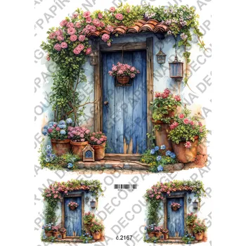 Umělecký papír Rýžový a soft papír na decoupage - Květinové zápraží, dveře - KB2167 Materiál: Rýžový papír, Rozměr: A4