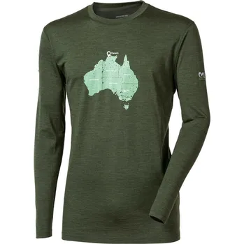 Pánské tričko Progress Magar Trek khaki pánské triko dlouhý rukáv 100 % merino vlna - L
