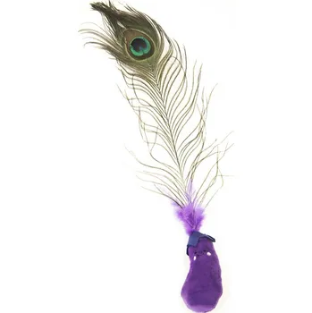 Hračka pro kočku Paví pero pro kočky s kočičí hračkou fialové