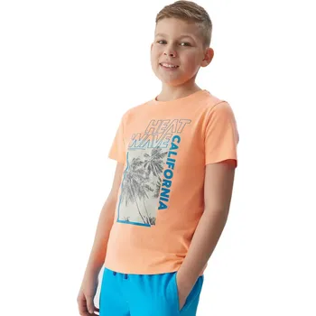 Chlapecké tričko s krátkým rukávem 4F JUNIOR-TSHIRT-JWSS24TTSHM1137-70N-ORANGE NEON Oranžová 164