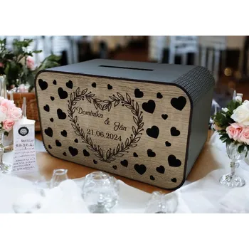 Svatební dekorace Svatební truhla na peníze - Vyřezávaná srdíčka