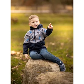 Chlapecká bunda Unuo, Dětská softshellová bunda s fleecem Slim, Tm. Modročerná, Šedá, Velryby - 110/116