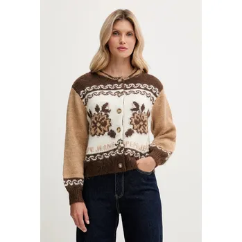 Dámský svetr Kardigan s příměsí vlny Pepe Jeans hnědá barva, PL7000040 89A, vel. L
