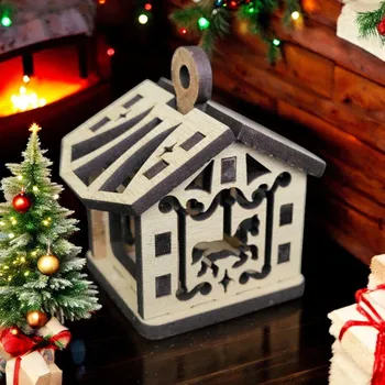 Vánoce Dřevěný domeček na stromeček - 3 vzory