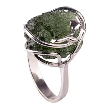 Prsten vltavín - stříbrný prsten (145) Velikost: 57, povrchová úprava: zlacené