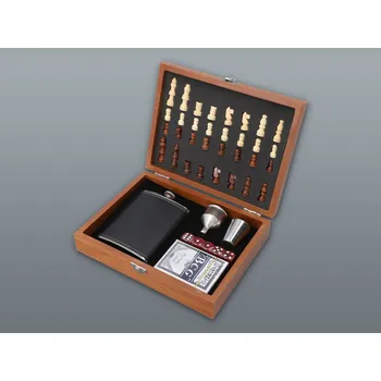 Placatka Souprava BLACK placatka 240 ml + štamperlík + ŠACHY + karty + kostky