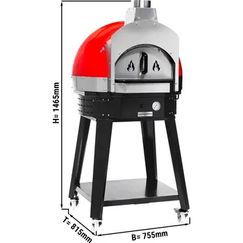 Pec na pizzu G.Gastro Commercial Outdoor Wood-Fired Pizza Oven – 400°C – 755×815×1465 mm – Red, with Stand