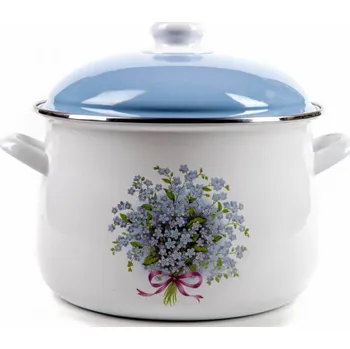 Smaltovaný hrnec s květinovým vzorem – Pomněnka + poklice, objem 2 litry, průměr 16 cm