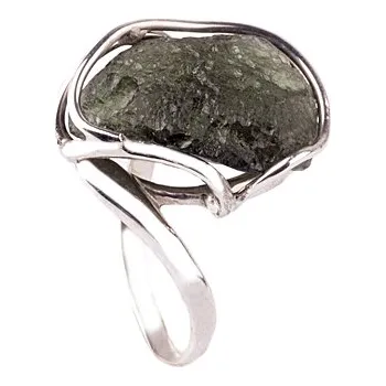 Prsten vltavín - stříbrný prsten (150) Velikost: 58, povrchová úprava: rhodiované