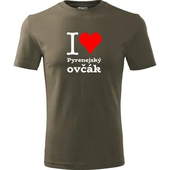 Army tričko I love Pyrenejský ovčák - dárek pro pejskaře - barva hnědá - velikost M