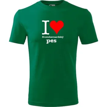Chlapecké tričko Zelené dětské tričko I love Svatobernardský pes - dárek pro malého pejskaře / pejskařku - barva zelená - velikost 10let