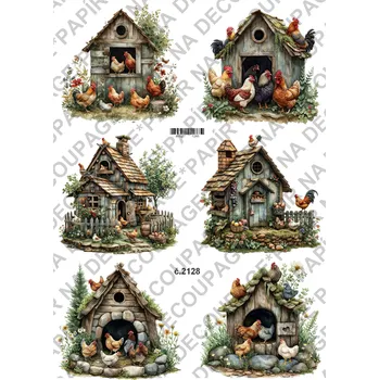Výtvarný papír Rýžový a soft papír na decoupage - Kohouti, slepičky, venkov - KB2128 Materiál: Rýžový papír, Rozměr: A4