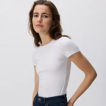 Dámské tričko Reserved - Bavlněné tričko slim fit - bílá - 545GA-00X - 545GA-00X-XL