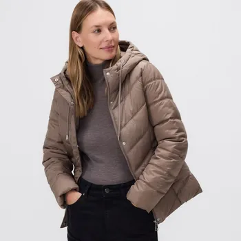 Dámský kabát Reserved - Prošívaná bunda s kapucí - šedobéžová - TS847-74X - TS847-74X-XL