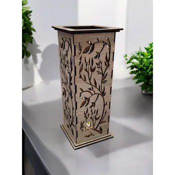 Svícen Vysoký dřevěný svícen - Větve s listy