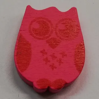 Dětské navlékací korálky Dřevěné korálky - sovička sytě růžová - 19x25mm - 1ks