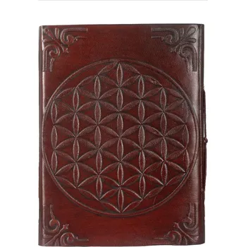 Umělecký papír Kožený zápisník Květ života - úzký, ruční výroba, Sittar mini - POSLEDNÍ KUS!
