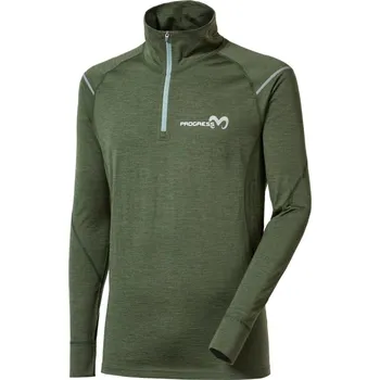 Pánský svetr Progress MW NRZ khaki melír pánský rolák / triko dlouhý rukáv 100% Merino vlna - L