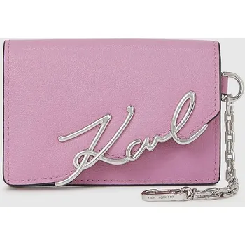 Peněženka Kožená peněženka Karl Lagerfeld K/SIGNATURE dámská, růžová barva, A4W32019 30X, vel. ONE SIZE