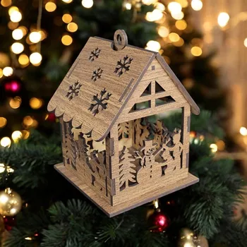 Vánoční dekorace Dřevěný domeček na zavěšení - Sněhulák