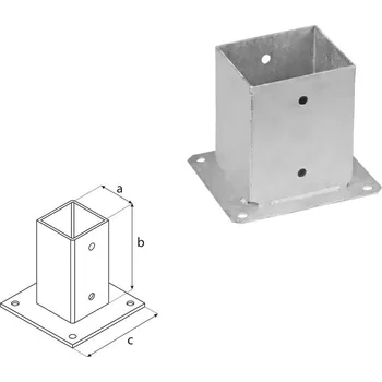 Tesařské kování DOMAX PSP šroubovací patka sloupku se čtvercovou základnou Žárový zinek (ZNO) PSP 120 - 121 x 150 x 180 x 2.0 mm (1 ks)