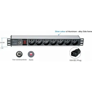 Napájecí kabel OCRACK 19" rozvodný panel 1U, 7x 220V napájecí kabel s koncovkou IEC 16A