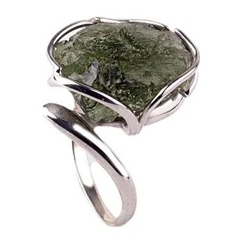 Prsten vltavín - stříbrný prsten (141) Velikost: 55, povrchová úprava: zlacené